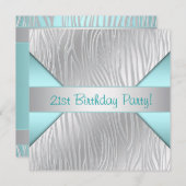 ゼブラティール(緑がかった色)ブルー21歳の誕生日パーティー 招待状 (正面/裏面)