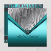 ゼブラティール（緑がかった色）ブルー21st誕生日パーティの招待状 招待状 (正面/裏面)