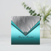 ゼブラティール（緑がかった色）ブルー21st誕生日パーティの招待状 招待状 (スタンド正面)