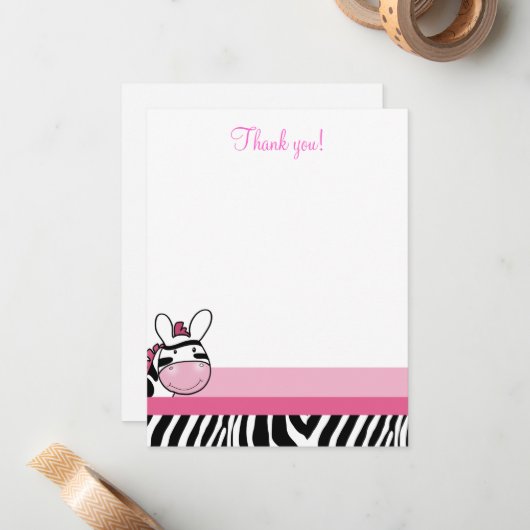 ゼブラディヴァベビーピンク4x5フラットサンキューノート ノートカード (正面/裏面インサイチュ)