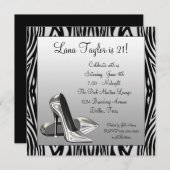 ゼブラハイヒールウーマンバースデーパーティー 招待状 (正面/裏面)