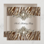 ゼブラバースデーパーティーパールクリームコーヒー 招待状 (正面/裏面)