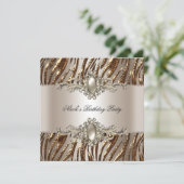 ゼブラバースデーパーティーパールクリームコーヒー 招待状 (スタンド正面)