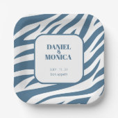 ゼブラパステルブルー紙プレート&ボウルスタイリッシュ- ペーパープレート (正面)