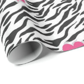 ゼブラパターンとピンクハートのラッピング紙 ラッピングペーパー (ロールコーナー)
