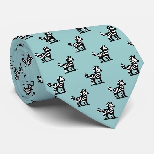 ゼブラパターン – ライトブルーグリーン上の黒 ネクタイ (ロール)