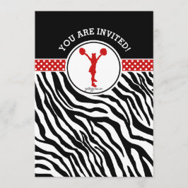 ゼブラパーソナライズされたプリント応援または赤のPOM 招待状