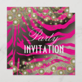 ゼブラパーティの招待状、シャンパンバブル 招待状 (正面/裏面)