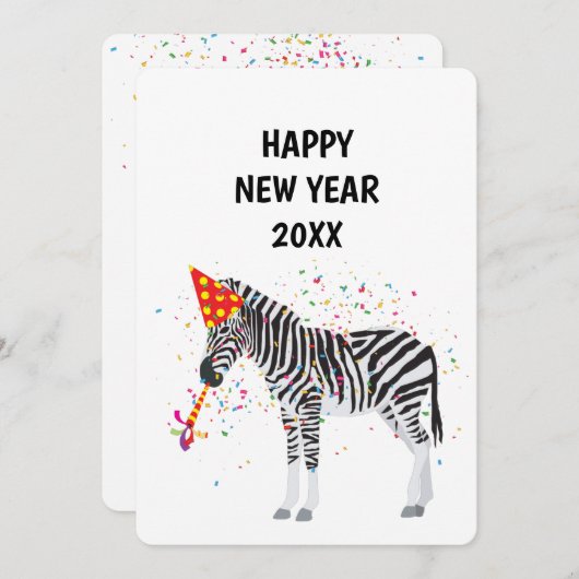 ゼブラパーティー – 動物の休日の新年カード シーズンカード (正面/裏面)