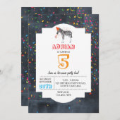 ゼブラパーティー – 動物の誕生日パーティーボーイガール 招待状 (正面/裏面)