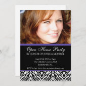 ゼブラパープルアクセントフォトオープンハウス卒業式イン 招待状 (正面/裏面)