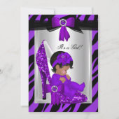 ゼブラパープルハイヒールベビーシャワー民族少女 招待状 (正面)