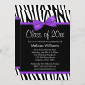 ゼブラパープルプリントボウ卒業パーティー 招待状 (正面/裏面)