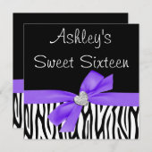 ゼブラパープルボウダイアモンドスイート16招待状 招待状 (正面/裏面)