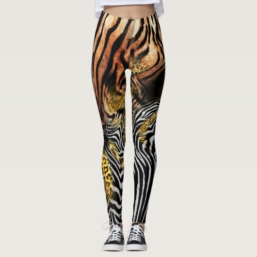 ゼブラヒョウの皮の混合パターン レギンス (正面)