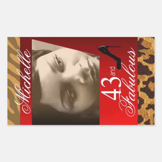 ゼブラヒョウ写真誕生日パーティードワイン 長方形シール (正面)