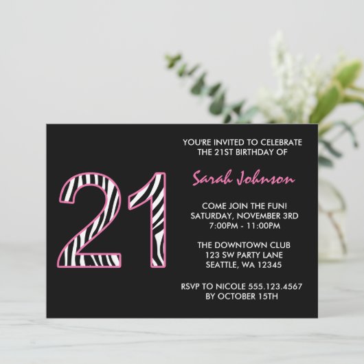 ゼブラピンクとブラック21歳の誕生日 招待状 (スタンド正面)