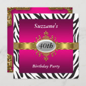 ゼブラピンクの誕生日パーティーへの招待 招待状 (正面/裏面)