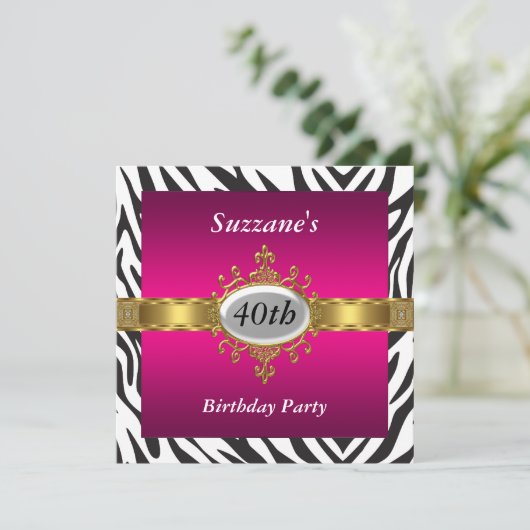 ゼブラピンクの誕生日パーティーへの招待 招待状 (スタンド正面)