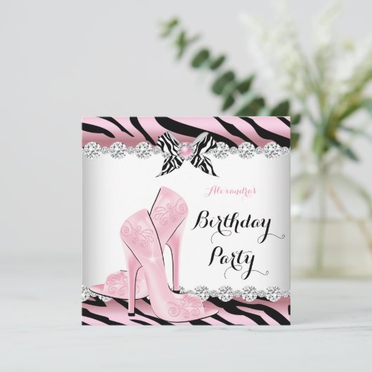ゼブラピンクグラマーハイヒール誕生日パーティー2 招待状 (スタンド正面)