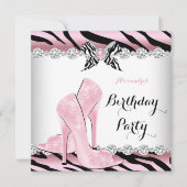 ゼブラピンクグラマーハイヒール誕生日パーティー2 招待状 (正面)