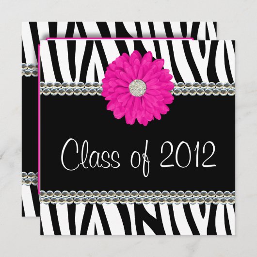 ゼブラピンクデイジー·ゲフェイクムズ卒業発表 招待状 (正面/裏面)