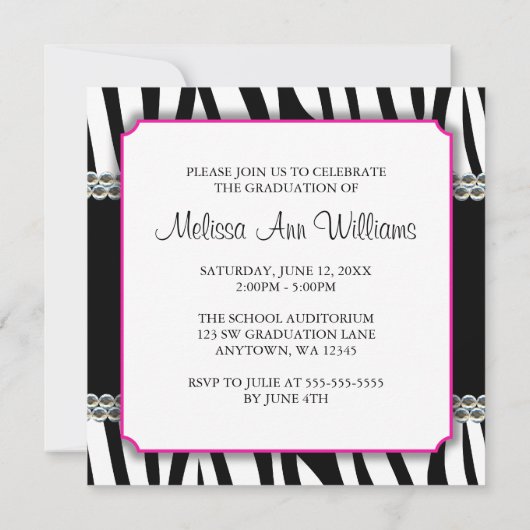 ゼブラピンクデイジー·ゲフェイクムズ卒業発表 招待状 (裏面)