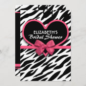 ゼブラピンクハートブライダルシャワー招待状 招待状 (正面/裏面)