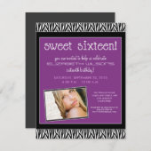 ゼブラファンキースイート16誕生日パーティ招待状(薄紫) 招待状 (正面/裏面)