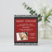 ゼブラファンキースイート16誕生日パーティ招待状（赤） 招待状 (スタンド正面)