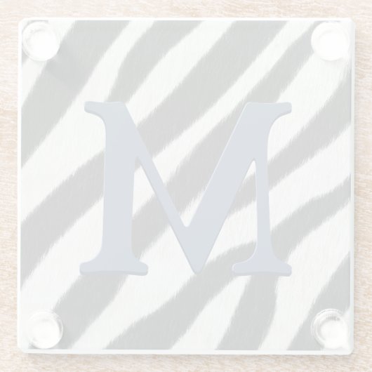 ゼブラファーアニマルプリントブルーグレーモノグラム ガラスコースター (裏面)