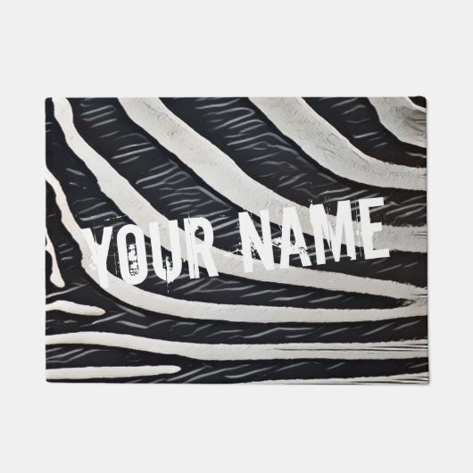 ゼブラファーブラックとホワイトのデザイン動物愛好家 ドアマット (正面)