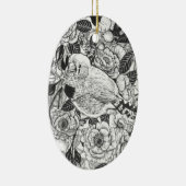 ゼブラフィンチおよびバラブッシュインクスケッチ セラミックオーナメント (右)