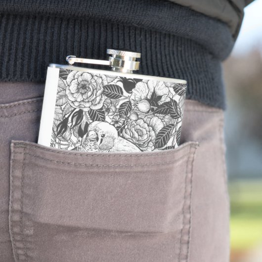 ゼブラフィンチおよびバラブッシュインクスケッチ フラスク (インサイチュ)