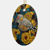 ゼブラフィンチとバラブッシュ セラミックオーナメント (左)