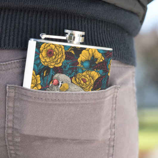 ゼブラフィンチとバラブッシュ フラスク (インサイチュ)