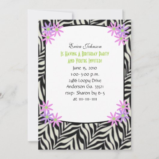 ゼブラフレームパーティの招待状 招待状 (正面)