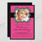 ゼブラフレームフォトSweet sixteen誕生日招待 招待状 (正面/裏面)