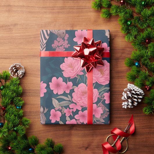 ゼブラフローラカラフルパタパーソナライズされたーン ラッピングペーパー (クリスマスギフト)
