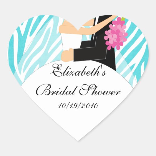 ゼブラブライドメーヌブライダルシャワーステッカーターコイズ ハートシール (正面)
