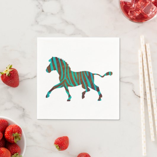 ゼブラブラウンとティール(緑がかった色)プリントシルエット スタンダードカクテルナプキン (インサイチュ)