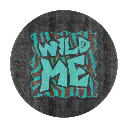 ゼブラブラウンとティール(緑がかった色)ワイルドミーデザイン カッティングボード (正面)