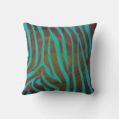 ゼブラブラウンとティール(緑がかった色)ワイルドミーデザイン クッション (裏面)