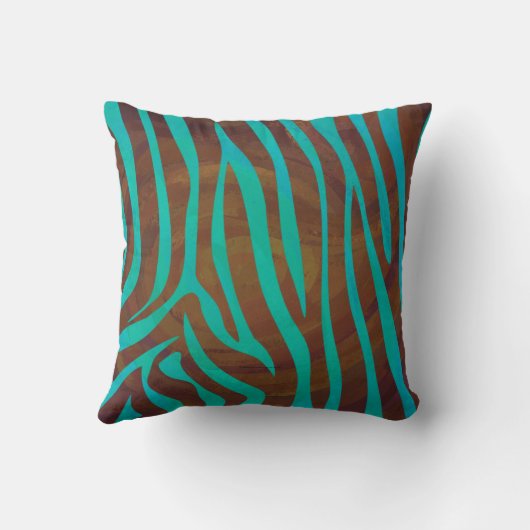 ゼブラブラウンとティール(緑がかった色)ワイルドミーデザイン クッション (裏面)
