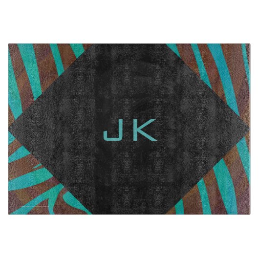 ゼブラブラウンとモノグラムティール(緑がかった色) カッティングボード (正面)