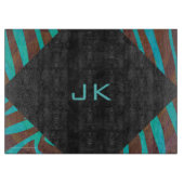 ゼブラブラウンとモノグラムティール(緑がかった色) カッティングボード (正面)