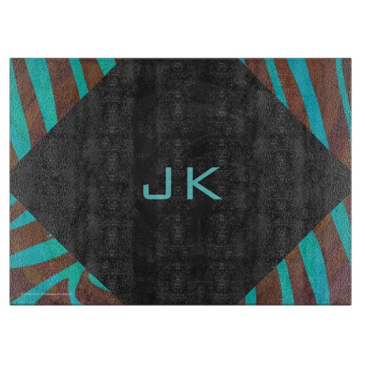 ゼブラブラウンとモノグラムティール(緑がかった色) カッティングボード (正面)