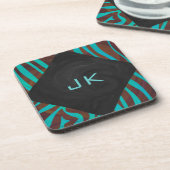 ゼブラブラウンとモノグラムティール（緑がかった色） コースター (左側)