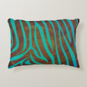 ゼブラブラウンアンドティール（緑がかった色）プリント アクセントクッション (正面)