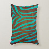 ゼブラブラウンアンドティール（緑がかった色）プリント アクセントクッション (正面(垂直))